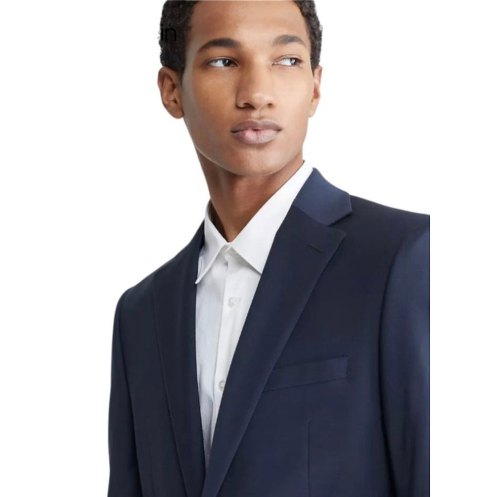 Calvin Klein Slim Fit Navy Suit Jacket 38L 100% Wool Two Button Blazer - Picture 3 of 13